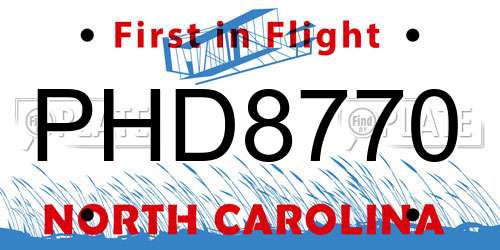 PHD8770 North Carolina License Plate
