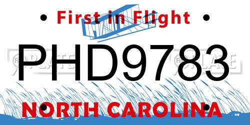 PHD9783 North Carolina License Plate