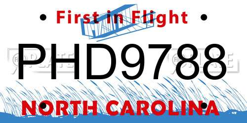 PHD9788 North Carolina License Plate