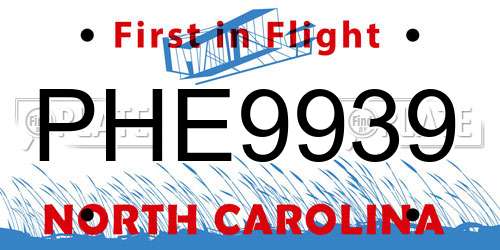 PHE9939 North Carolina License Plate