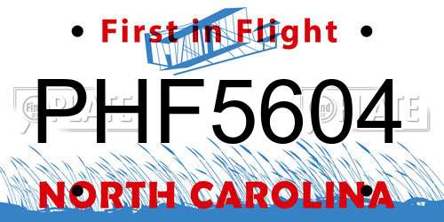 PHF5604 North Carolina License Plate