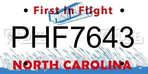 PHF7643 North Carolina License Plate