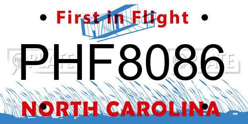 PHF8086 North Carolina License Plate