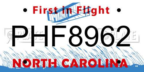 PHF8962 North Carolina License Plate