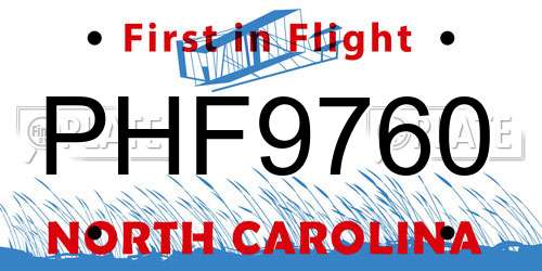 PHF9760 North Carolina License Plate
