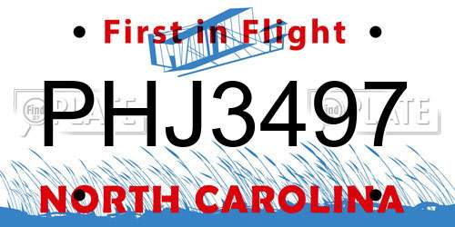 PHJ3497 North Carolina License Plate