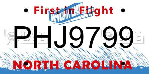 PHJ9799 North Carolina License Plate