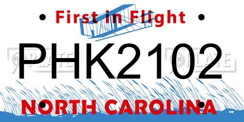 PHK2102 North Carolina License Plate