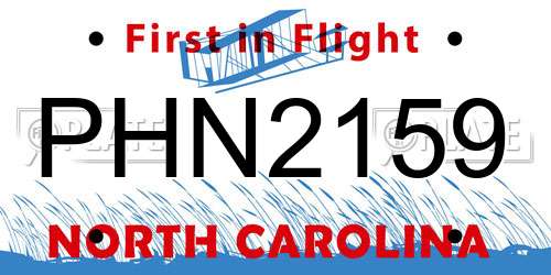 PHN2159 North Carolina License Plate