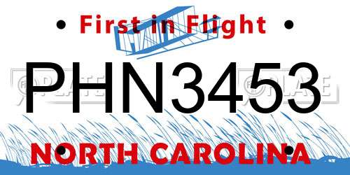 PHN3453 North Carolina License Plate
