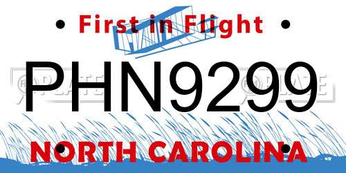 PHN9299 North Carolina License Plate
