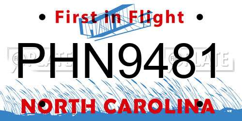 PHN9481 North Carolina License Plate