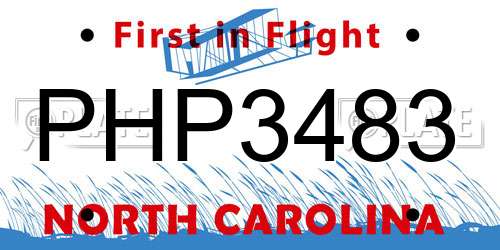 PHP3483 North Carolina License Plate