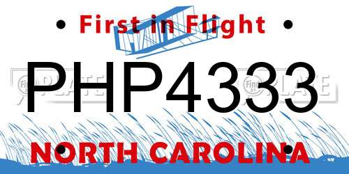 PHP4333 North Carolina License Plate