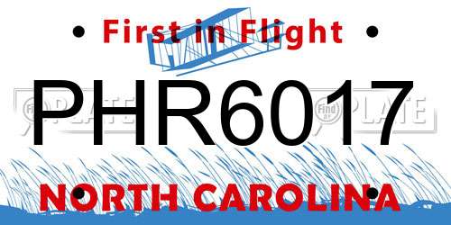 PHR6017 North Carolina License Plate