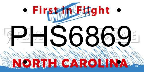PHS6869 North Carolina License Plate