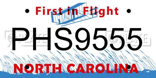PHS9555 North Carolina License Plate