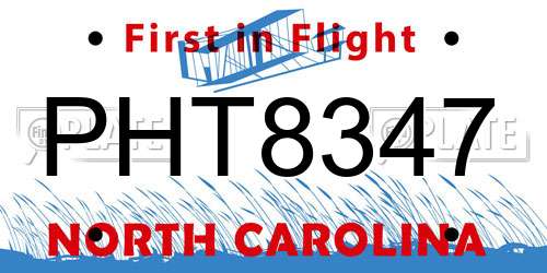PHT8347 North Carolina License Plate