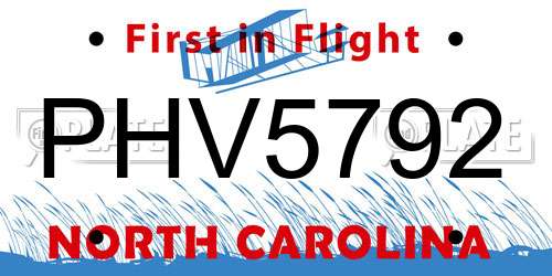 PHV5792 North Carolina License Plate