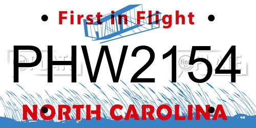 PHW2154 North Carolina License Plate