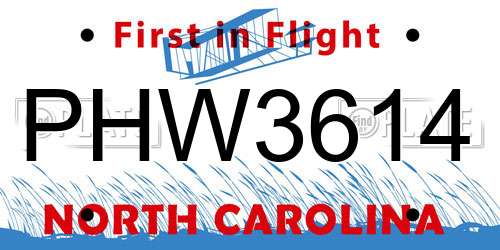 PHW3614 North Carolina License Plate