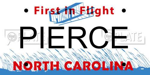 PIERCE North Carolina License Plate