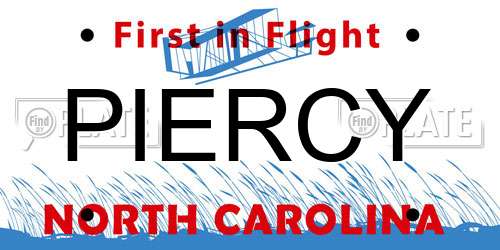 PIERCY North Carolina License Plate