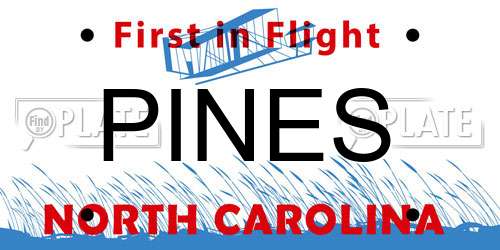 PINES North Carolina License Plate