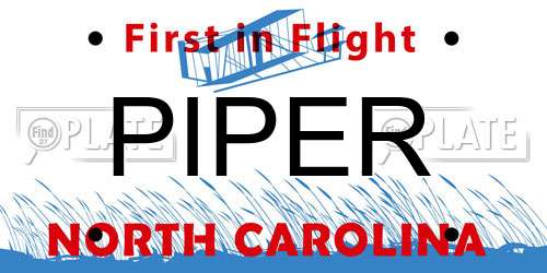PIPER North Carolina License Plate