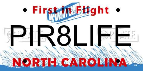 PIR8LIFE North Carolina License Plate