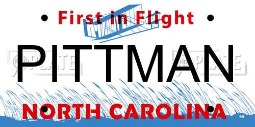 PITTMAN North Carolina License Plate