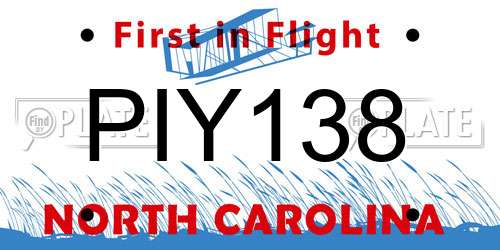 PIY138 North Carolina License Plate