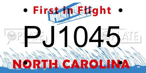 PJ1045 North Carolina License Plate