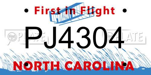 PJ4304 North Carolina License Plate