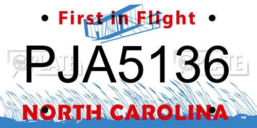 PJA5136 North Carolina License Plate