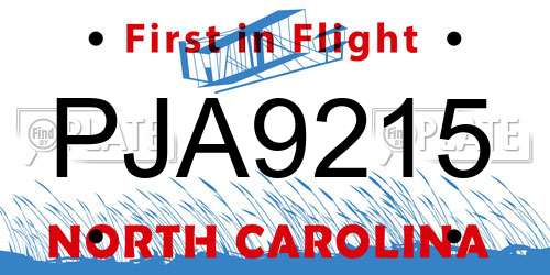 PJA9215 North Carolina License Plate