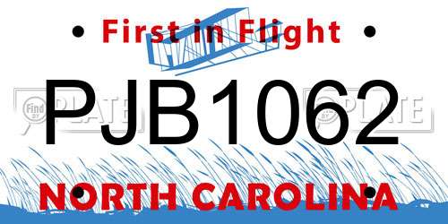 PJB1062 North Carolina License Plate