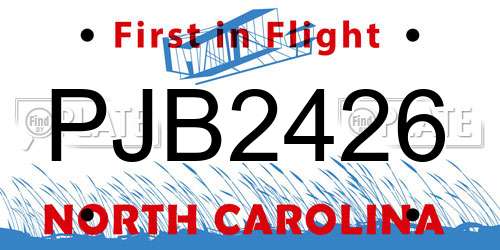 PJB2426 North Carolina License Plate