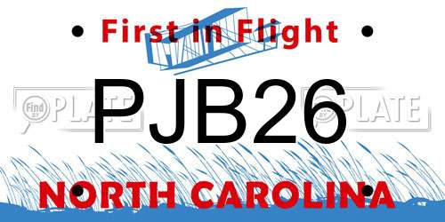 PJB26 North Carolina License Plate