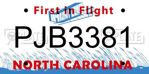 PJB3381 North Carolina License Plate
