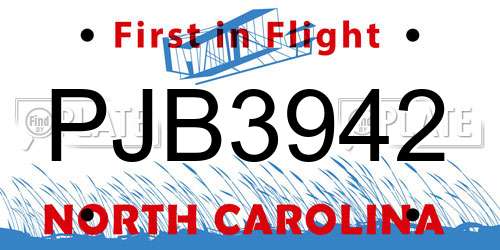 PJB3942 North Carolina License Plate