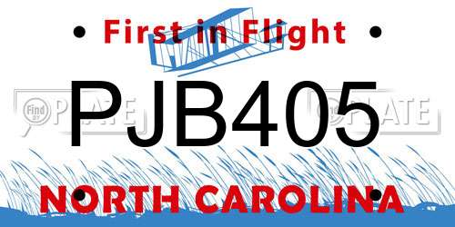 PJB405 North Carolina License Plate