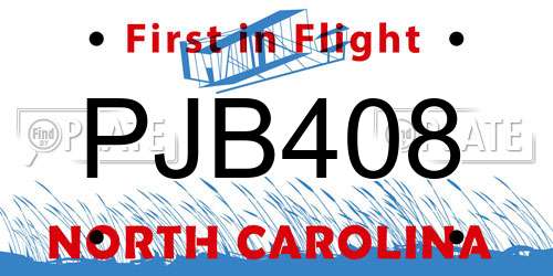 PJB408 North Carolina License Plate