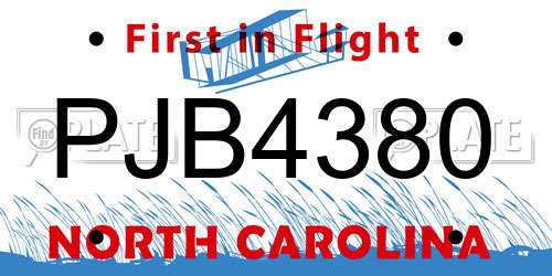 PJB4380 North Carolina License Plate