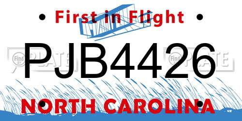 PJB4426 North Carolina License Plate