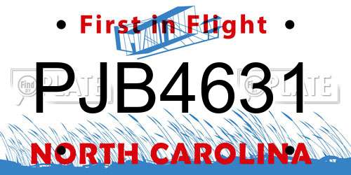 PJB4631 North Carolina License Plate