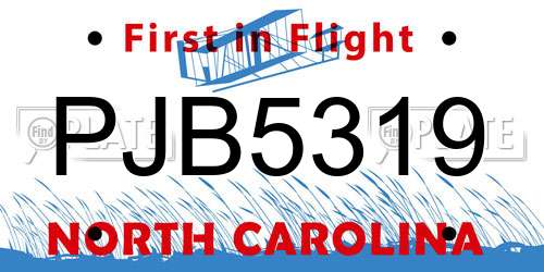 PJB5319 North Carolina License Plate