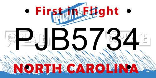 PJB5734 North Carolina License Plate
