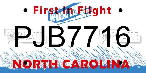 PJB7716 North Carolina License Plate