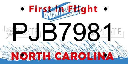 PJB7981 North Carolina License Plate